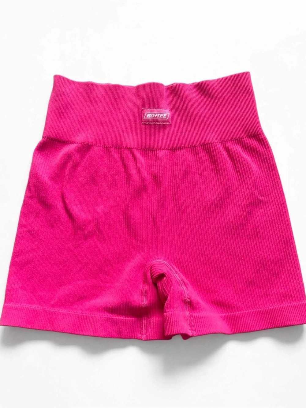 Bo+Tee Hot Pink Ribbed Seamless High Waisted Shorts Mini Biker Workout Gym Small
